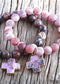 Boho Bracelet, RH Natural Stones Pink Cross